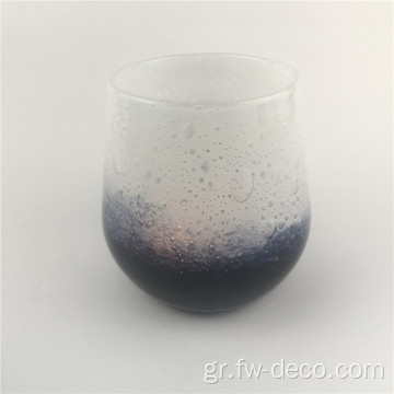 Sky Blue Base Bubble Pattern Glass Candle Holder